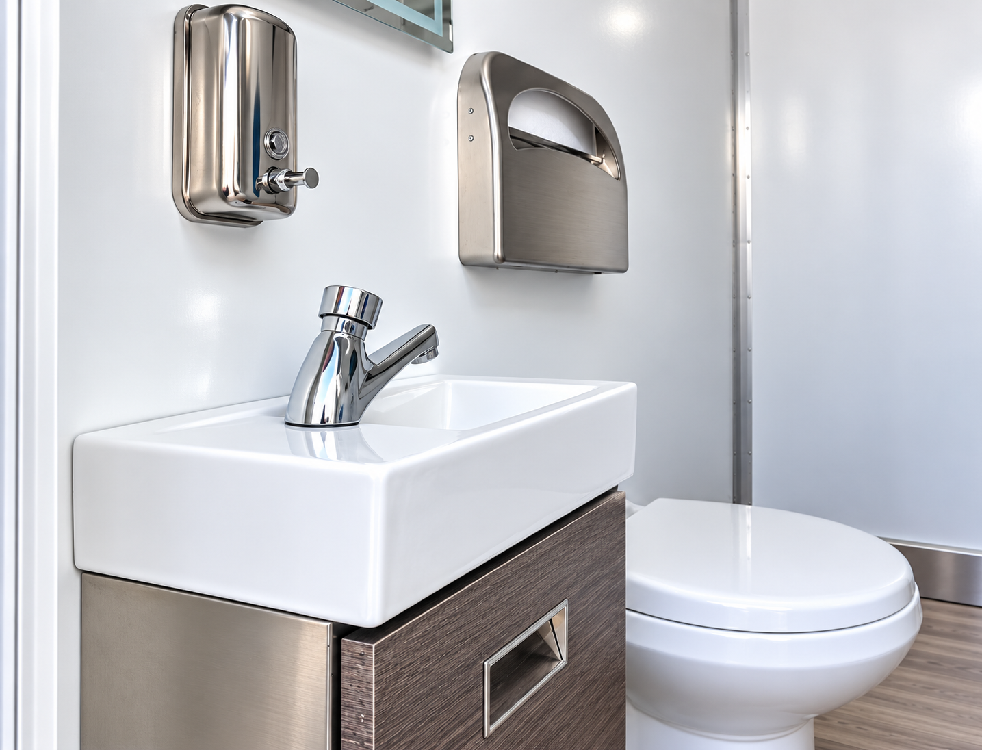 Sink area inside a portable restroom trailer