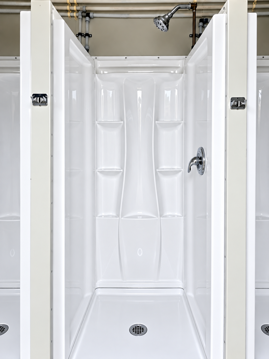 Interior of a mobile shower container