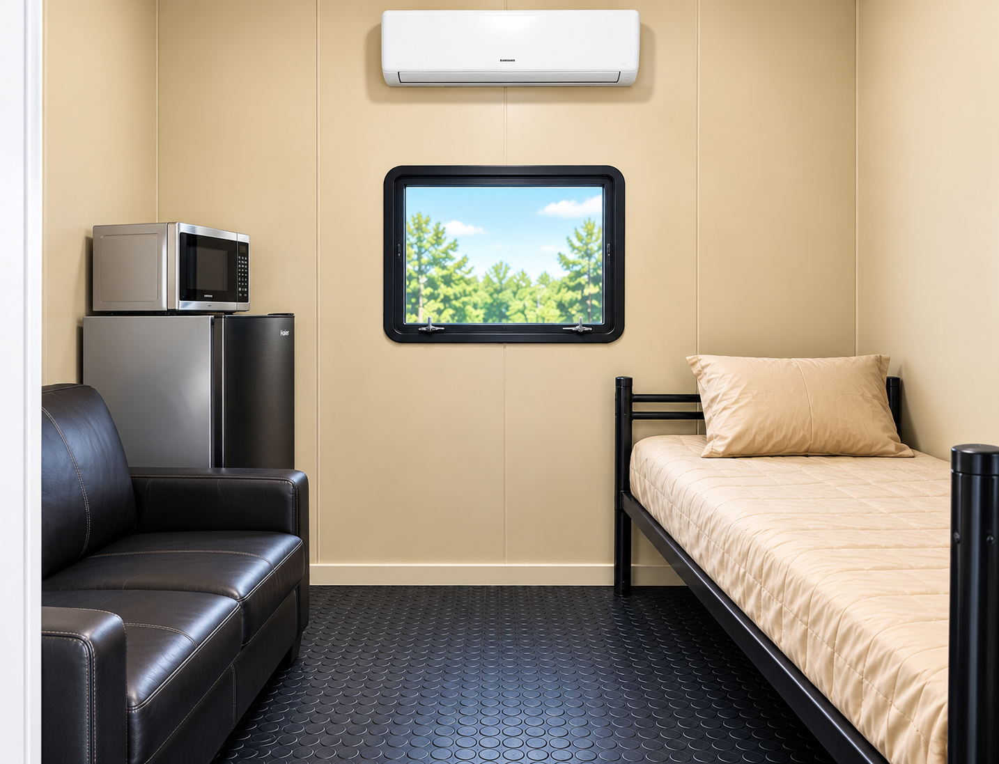 Private sleeping room inside a portable accommodation unit