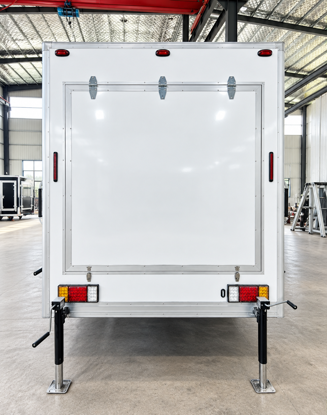 Exterior of a mobile shower trailer with multiple private entries