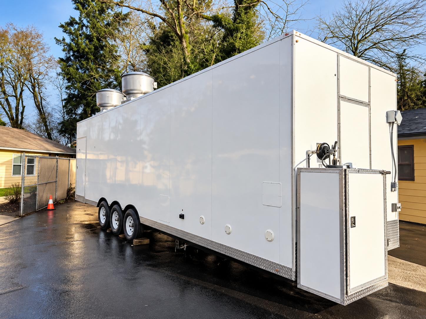 Exterior of a temporary commercial kitchen trailer