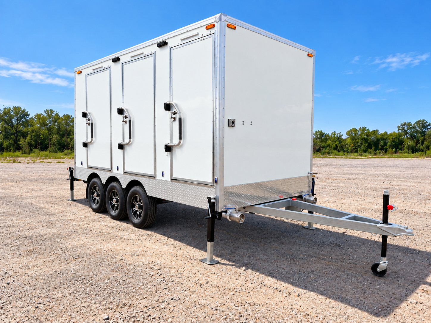 Exterior of a shower and restroom combination trailer from the accessible layout photo set